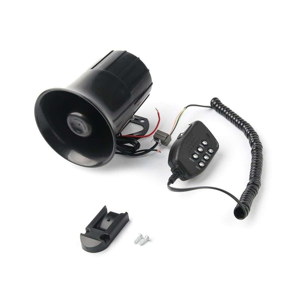 Guidon Musique Haut-Parleur Sirène Haut-Parleur Air 125DB Fort 6 Sons Alarme 12V pour Auto Voiture Moto Bateau Mégaphone avec Micro Voix Numérique