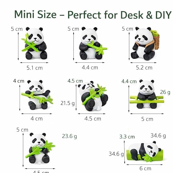 Veemok Cute Panda with Bamboo Figurines Set of 8 – Decorative Animal Showpieces for Home Décor & Valentine’s Day Gifts for Him & Her 1