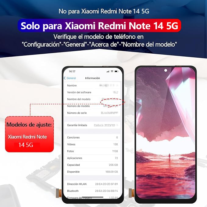 Pantalla LCD De Repuesto Para Redmi Note 14 5G – Táctil Con Marco, 6.67 Pulgadas, Compatible Con Xiaomi Redmi Note 14 5G (Modelo 24094RAD) – Incluye Herramientas