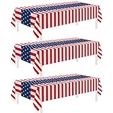 3 Pack Patriotic Tablecloth, Disposable Plastic Tablecloth 54" x 108" Patriotic Decorations, Birthday Party Table Cloth for Kids, Patriotic Themed Party Supplies for Outside, Picnic, Camping, Memorial