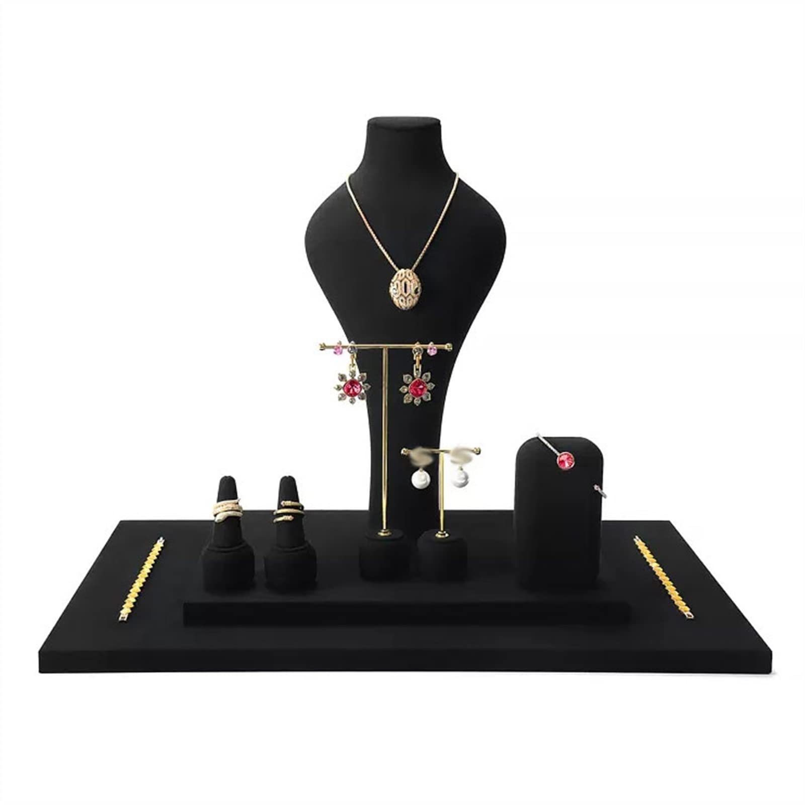 J9V4G6S3B5 Jewellery Storage 8pcs/ Pack Necklace Display Stands Black Velvet Combination Bust Set Bracelet Stand, Ring Earrings Tray Easels for Jewelry Organizer
