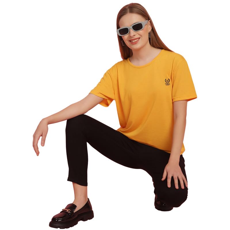 Round Neck Cotton Solid Women Regular Fit Tshirt for Women -14709 3