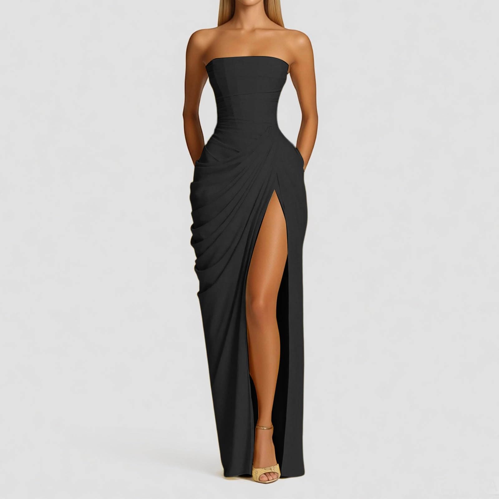 Robe de Cocktail pour Femme Robe Femme Sexy Longue Fendue Maxi Robes sans Manches Moulante Mousseline Robes de Bal Formelle pour Bal Cocktail Party Cérémonie Mariage Invité