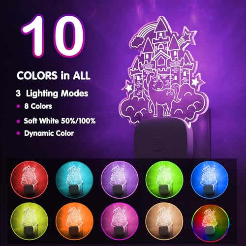 Image of L LOHAS LED Night Lights for Kids, Acrylic Carved Castle Design | 8-Color Changing, Dusk to Dawn Sensor, Plug in Kids Night Lights for Baby, Girls Bedroom, 1 Pack