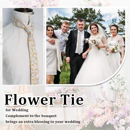 Image of Luckyvestir Ties for Men, Sage Green Cotton Floral Tie 2.76 inch Flower Printed Men's Neckties for Wedding /Groomsmen /Suit /Party