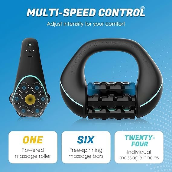 Image of RPM Mini - Rolling Percussive Massager | Percussive Therapy | Whole Body Relief | Deep Tissue and Muscle Recovery | Percussion Massage | Rechargeable | Hands-Free Base |3-Speed Spin-Black