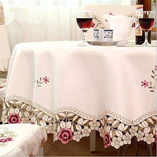 Lioaeust Nappe ronde brodée de style rural pour décoration de maison, hôtel, cuisine, salle à manger, décoration de table (150 x 150 cm)