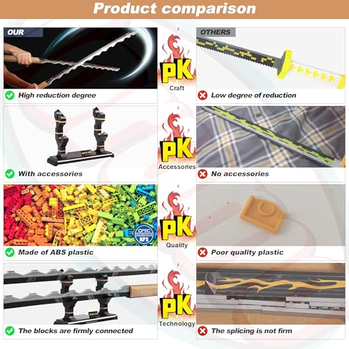 Image of Demon Slayer Swords, 40 Inch Hashibira Inosuke Dual Sword Building Block with Stand, Anime Sword Building Toy for Boys Aged 8-12 Years, 838 Pieces