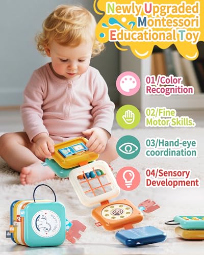 Cube d'activité bébé, 8 in 1 Busy Board Jouet Montessori, Jouets de Voyage en Avion pour Enfants, Jeux Éducatif Jouets d'Activité et de Développement, Cadeau pour Filles & Garçons 1 2 3 Ans – Image 4