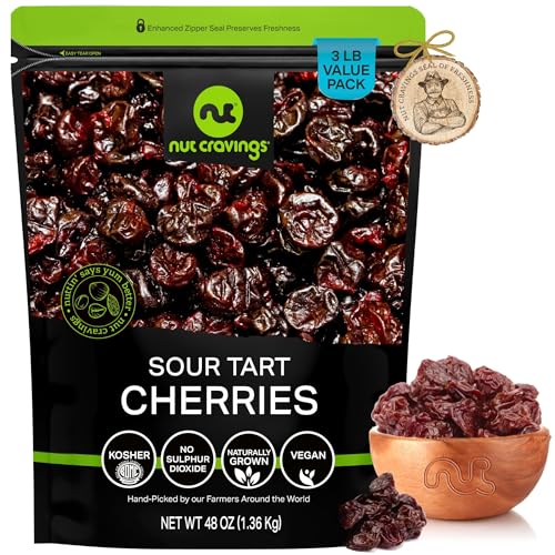NUT CRAVINGS - Dried Sour Tart Cherries (48oz, 3 LB) Lightly Sweetened