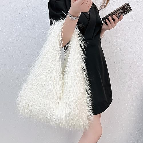 Image of Aisi Women Faux Fur Tote Bag Fluffy Plush Shoulder Bags Soft Casual Hobo Bag Big Capacity Shopping Bag