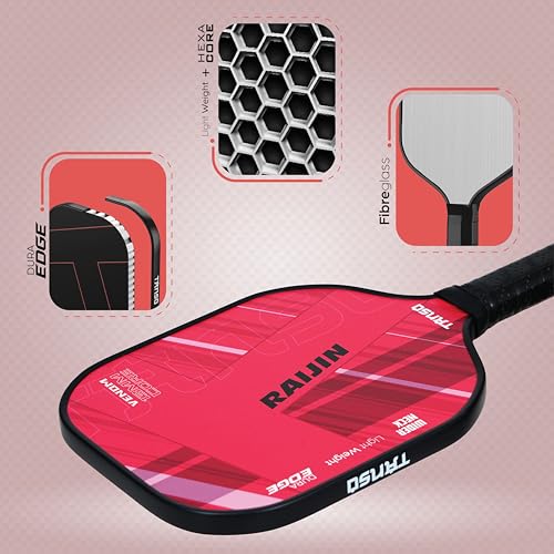 Image of TANSO Raijin Fiberglass Pickleball Paddle Starter Bundle with 2 Paddles and 4 Pickleballs and Free Carry Bag (220 Grams, Light Weight+ Hexa Core Pickleball Paddle)