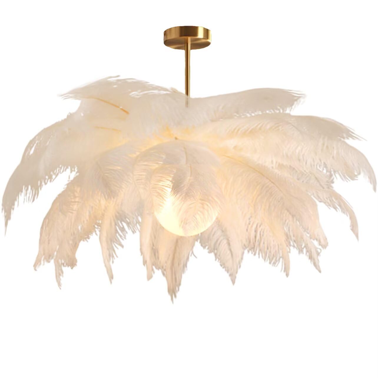 SYAXVOM Elegant White Ostrich Feather Pendant Light - Chic Lampshade Chandelier for Bedroom & Living Room, Stylish Ceiling Lighting Fixture, Modern Home Decor