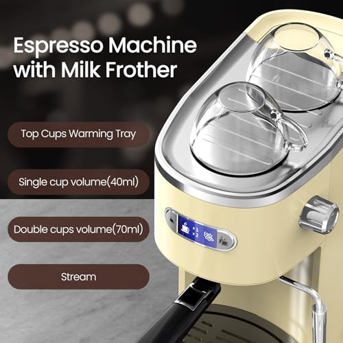 Image of Electactic 20 Bar Espresso Machine, Professional Stainless Steel Coffee Maker with LCD Display, 45oz Removable Water Tank, Home & Office Espresso Maker for Cappuccino Latte Macchiato, White