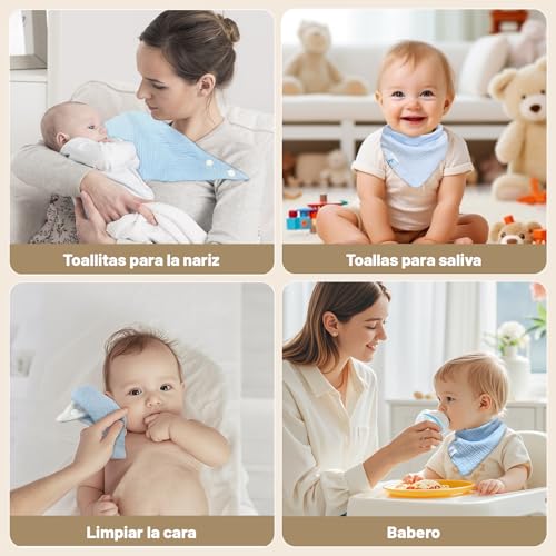 Miniatura 5 de Ghguole Baberos Para Bebé,12pcs Bebe Pañuelos Triangulares,Muselina Para Bebé,100 Algodón Babero,Pañuelos Ajustable Para Bebés Unisex Bebés Niñas Niños Babeo Y Dentición