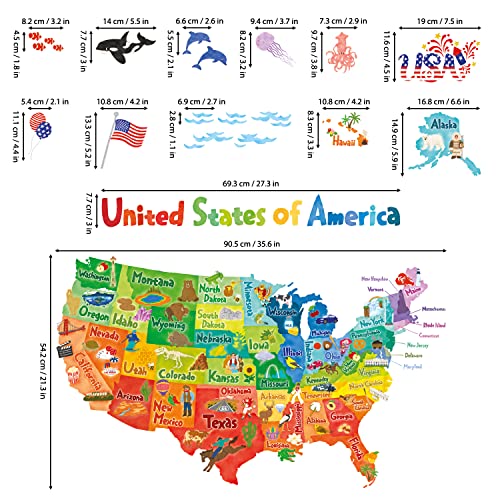 Decowall Sg2-2307 Colourful Usa Map Wall Stickers Decals Peel And Stick Removable For Kids Nursery Bedroom Living Room Décor Wallpaper United States Us Children Mural #TOP5