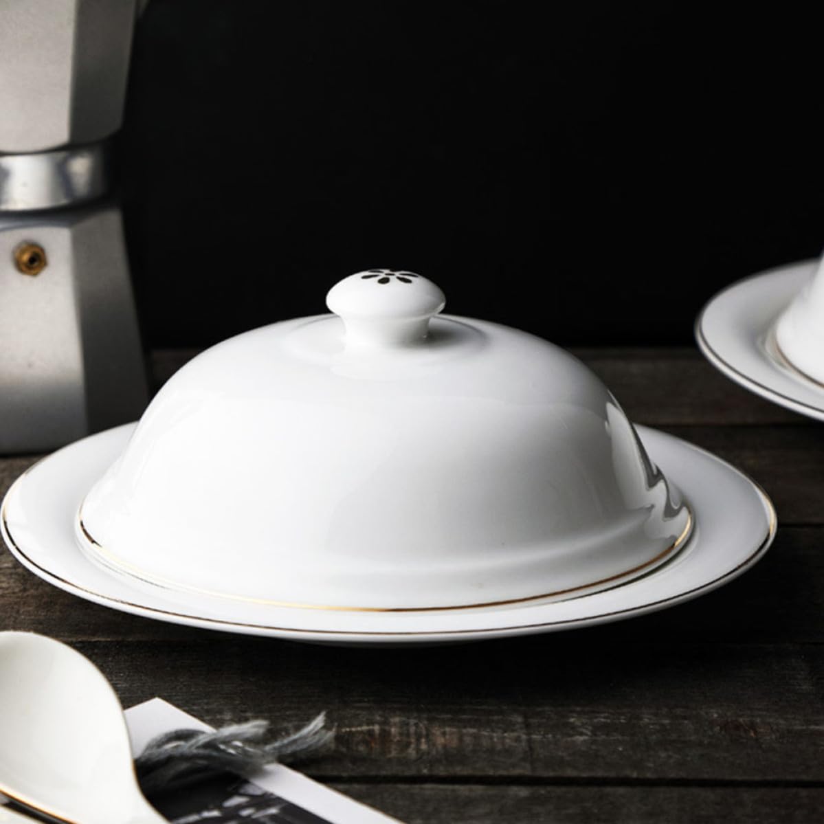 Artibetter Plato de Cerámica Blanco con Tapa para Carne y Postres de Mesa