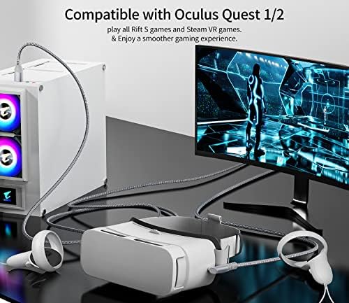 Siwket USB C Link Cable 5M, USB 3.0 to USB C Cable Braided 90 Degree Fast Charging & 5Gbps Data Sync for Oculus Quest 2/1, Virtual Reality Headset, Gaming PC,Samsung Galaxy S20 10 Note 20