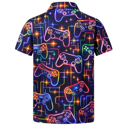 Cozople Boys Gamer Polo Shirt, Neon Controller Print - image 2