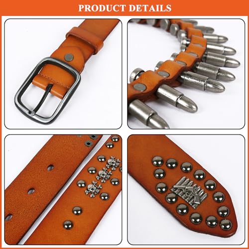 Fashion Men's Genuine Leather Belts Gothic Punk Rock Women's Rivet Bullet Belt Western Cowgirl Cowboy Waist Strap2