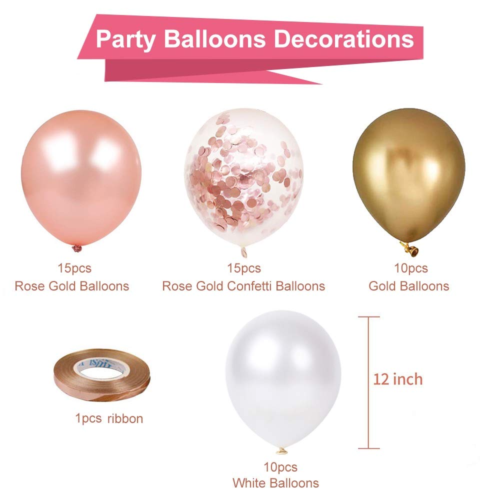 Rose Gold Confetti Latex Balloons, 60 Pack White Gold Balloon 12 inch