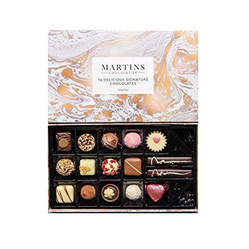 Martin’s Chocolatier Signature Artisan Collection - Belgian Luxury Chocolate Gift Box, 16 Pieces Milk Dark White Assorted Pralines & Truffles, 224g