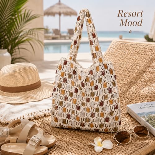 Bolso Tote con Cuentas de Moda Tejido a Mano Boho miniatura 4