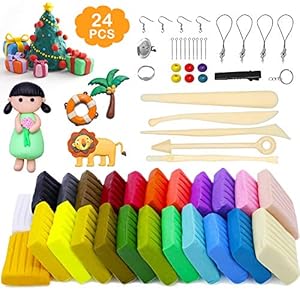 mopalwin Polymer Clay, 24 Farben Modellierung Ton, Kinderknete Ofen Backen, aus Polymer, Ungiftig, Bunt, Gehören 5 Modellierwerkzeug und Schmuck Zubehör