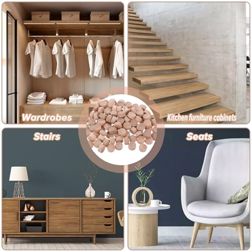 Image of 100pcs Flat Head Wood Plugs 3 /8 Inch Screw Hole Plugs Wooden Button Plugs Wood Screw Covers Wood Caps Wooden Screw Plugs Multifunctional for Holes in Locking Hole Tube Furniture