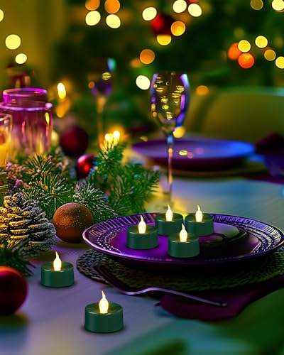 Image of BEICHI Green Flameless Candles, 24-Pack LED Tea Lights Candles Battery Operated, Electric Fake Tealight Candles, Votive Candles Bulk for Halloween, Christmas, Party, Mardi Gras