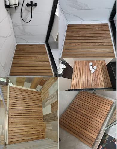 Alfombrilla de ducha de madera antideslizante para uso en bañera, piscina, impermeable, elevada de madera maciza