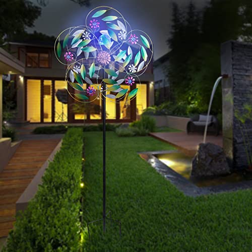 Solar Wind Spinner Metal Garden Decor Multi Color Changing Led Solar Powered Glass Ball With Kinetic Wind Sculptures For Yard Patio Outdoor Decoration #TOP6