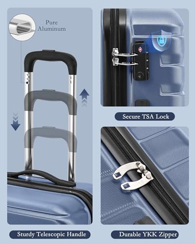 Image of Coolife Luggage Suitcase Luggage set PC ABS TSA Lock Spinner Carry on 3 Piece Sets, blue, 3 piece set (Backpack /TB /20), Hardside Luggage