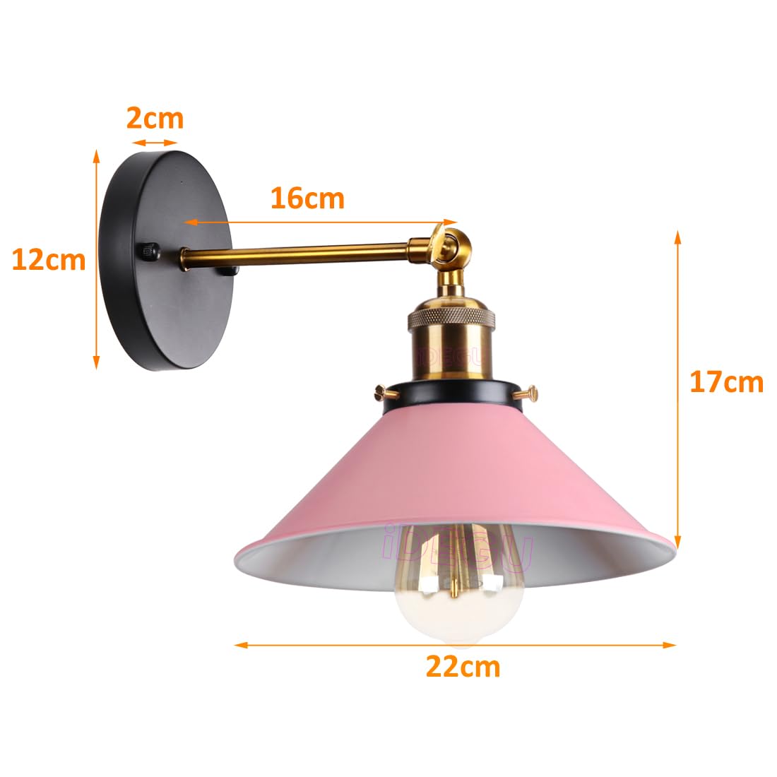 iDEGU 2 Pezzi Lampade da Parete Vintage, 22cm Applique da Parete Retrò Lampadario Plafoniera E27 Illuminazione da Parete Moderna per Camera da Letto, Soggiorno, Camera per Bambini (Rosa)