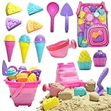 Collapsible Beach Toys for Kids,Collapsible Ice Cream Sand Toys for Girls,Sand Bucket and Shovels Set with Mesh Bag & Sand Molds, Ice Cream Travel Sand Toys for Beach for Toddlers Kids Age 3-6