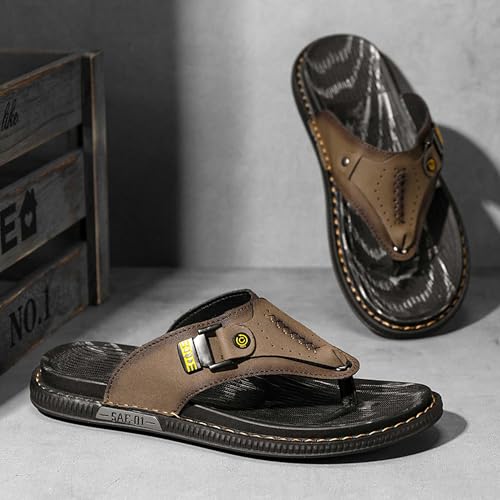 Premium Men's Leather Flip Flop Sandals Durable Pigskin Upper Anti Slip Rubber Sole Fashion Casual Sandals Hand Stitched Enjoy Comfort and Fashion4