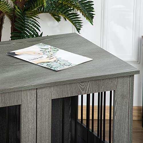 PawHut Hundekäfig Möbel 85cm Hundebox für Zuhause, Moderne Hundehütte mit Magnettür, Schloss, Fenster Abschließbar Hundehaus für mittlere Hunde bis zu 15kg, 85 x 55 x 75 cm, Grau