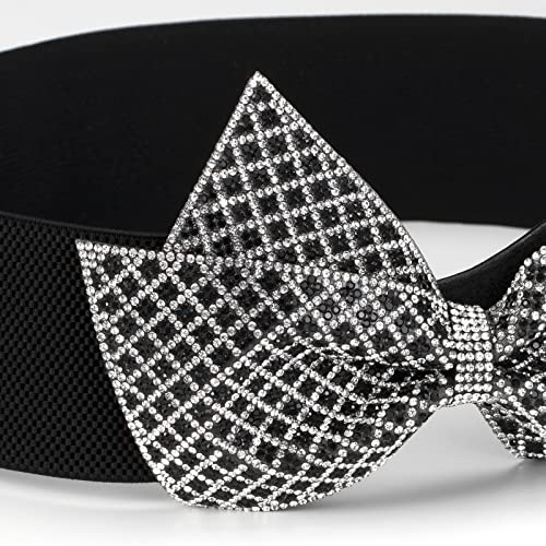 Women Dress Belts Rhinestone Bow Belt Wide Elastic Stretchy Cinch Waist Belt for Women Ladies Dresses2