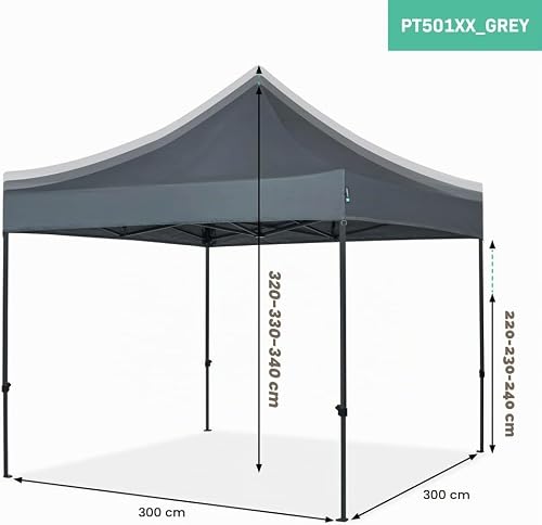 VONROC Tente Easy-Up - 3x3 m – Pliante - Design Modulaire : Auvent, Tonelle, Chapiteau, Marchés Saisons – Pliable – Imperméable – Cadre en Acier - Protection UV 50+ - Gris - Sac de Rangement Inclus - 4
