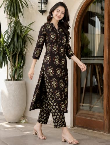 Image of CREATION & YOU Women's Pure Cotton Floral Printed Kurta with Palazzo Pants | Ethnic Set | Kurti Set for Women | Cotton Cord Set for Women