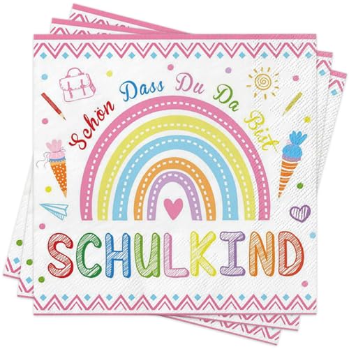 40 Stück Servietten Einschulung Regenbogen Boho, Schön Dass Du Da Bist Schulanfang Servietten Deko 2025 Mädchen Junge, Schulkind Schuleinführung Papierservietten...