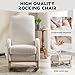 GOWE Modern Accent Rocking Chair Rocking Chair with Solid Wood Legs, Upholstered Nursery Glider Rocker with Side Pocket and Footrest, Living Room Lounge Arm Chair with High Backrest (White,Teddy)