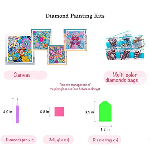 Zuyusut 4 Pack Cute Butterfly Flower Diamond Painting Kits For Kids Girls Ages 3-12 Art Crafts 5D Mosaic Gem Sticker Gems Paint Sets By Number Kits Gifts For Kids Girls For Home Office Wall Decor #TOP4