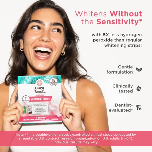 Image of GuruNanda Sensitive Teeth Whitening Strips, Gentle & Safe, 16 Day Treatment