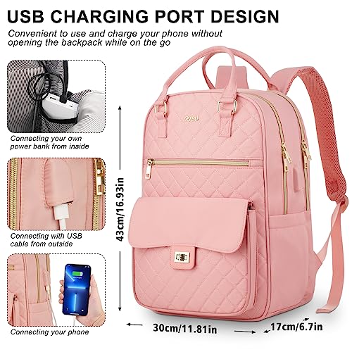 Image of Backpack Boogbag for Women,Cute School Backpack for Teen Girls with Laptop Compartment,Quilted Stylish Computer Bag Big Book Bag for College Student Work,Pink