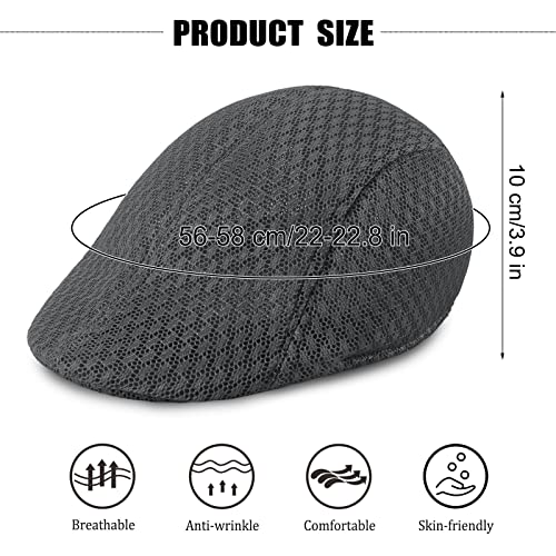 Regilt 4 Pack Mens Mesh Flat Cap Breathable Adjustable Newsboy Hat Summer Gatsby Cabbie Sun Hat For Driving Hunting (#4 Multi B) #TOP1