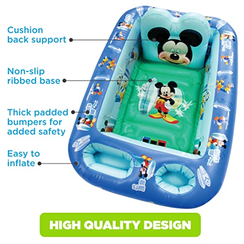 Image of Disney Mickey Mouse Air-Filled Cushion Bath Tub - Free-Standing, Blow up, Portable, Inflatable, Safe Bathing, Baby Bathtub, Toddler Bathtub