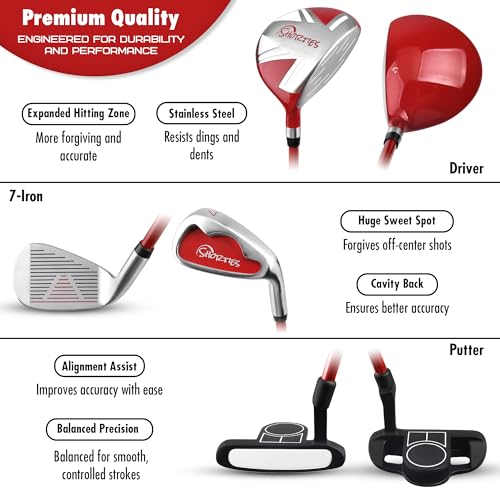 Image of Shorties Golf - Kids Golf Club Set | Perfect for Toddler Golfers and Kids 34 inch-38 inch Tall | EasyCarry Stand Bag | Driver, 7-Iron, Putter, Headcover, and Rain Cover