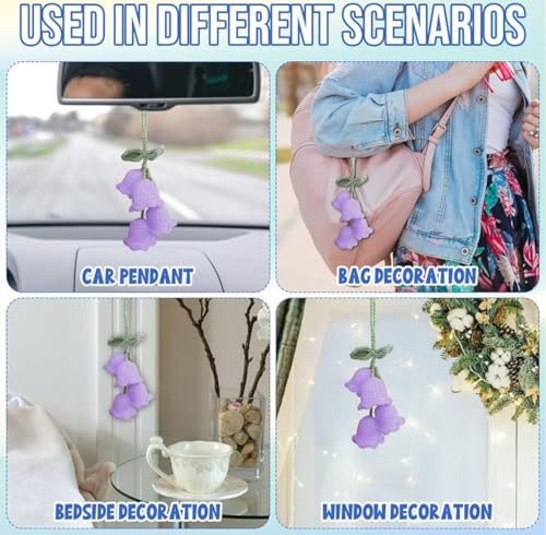Image of VRB Dec 1 Pcs Crochet Flower for car Dashboard Decoration Items,Car Hanging Crochet Flower,Sunflower Decoration for Car,Car Mirror Hanging Accessories, (Hanging Tulip Purple Crochet - 1 Pcs)