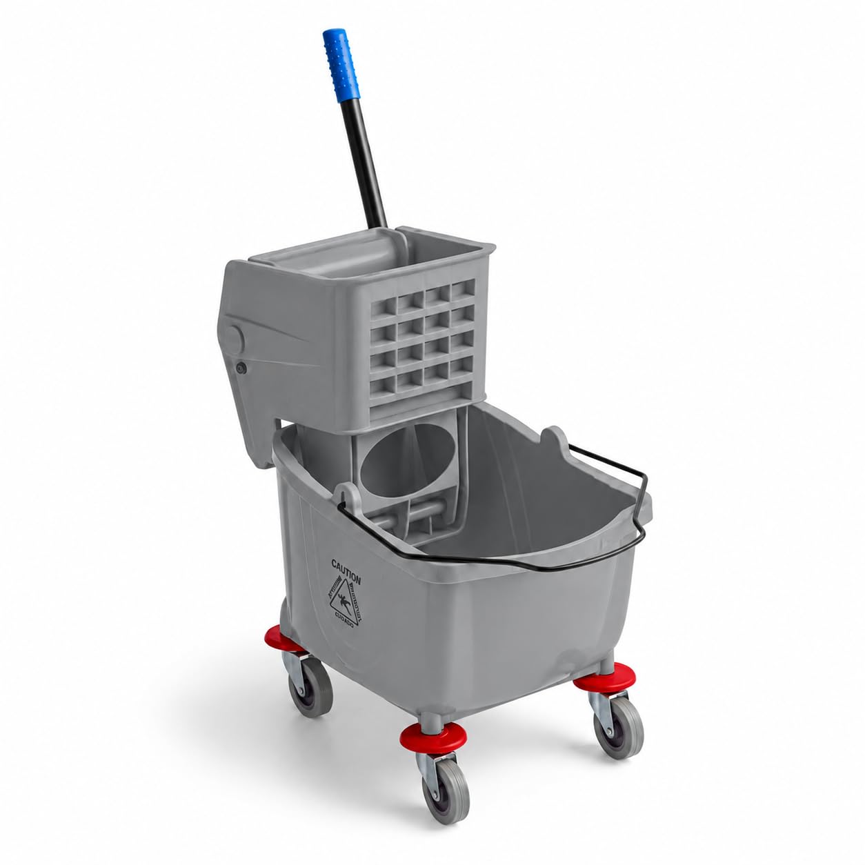 Commercial Mop Bucket with Side Press Wringer by Glownary – 26.0 quarts, Plastic, Gray, Model 26qtgrey-sp